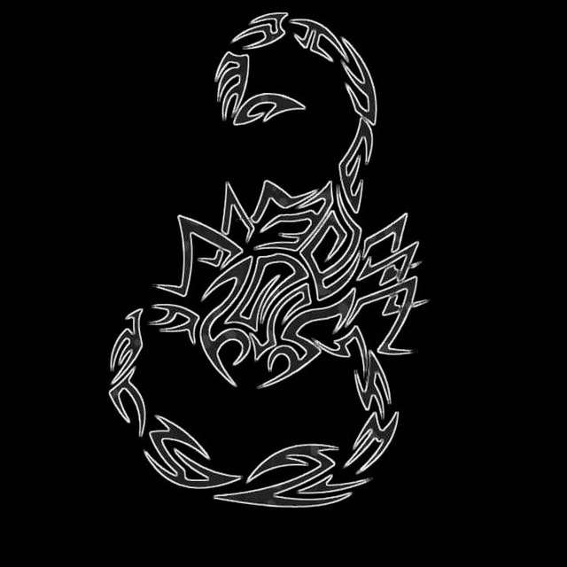BlackTail channel avatar, white scorpion line art on black